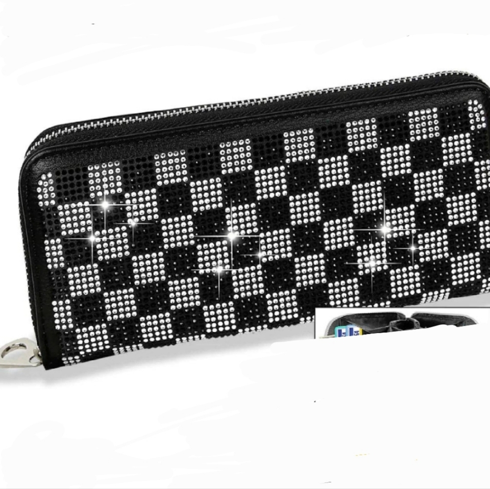 Jane & Berry Checkered Rhinestone Bling Wallet